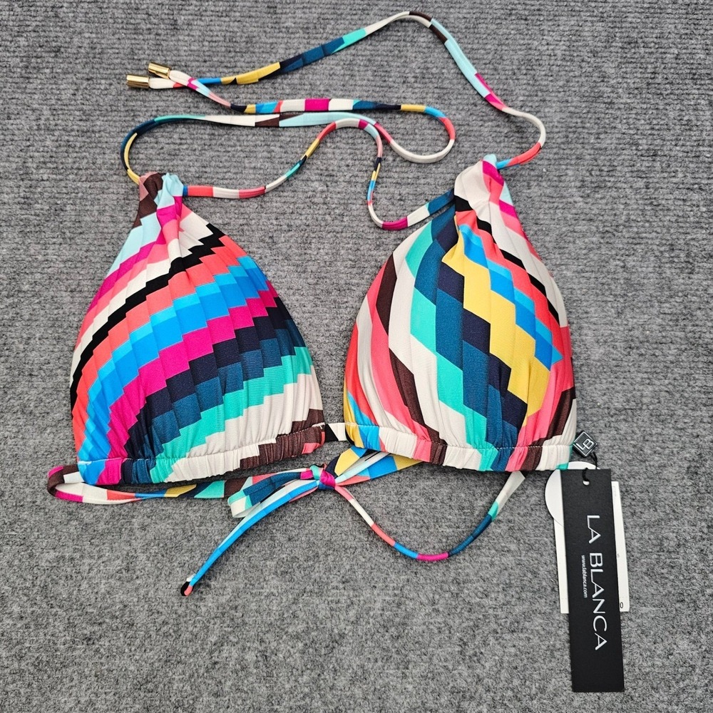 La Blanca Bikini Top Womens 14 Multi LB4BT80-MLT Geometric Chevron UPF 50+ New